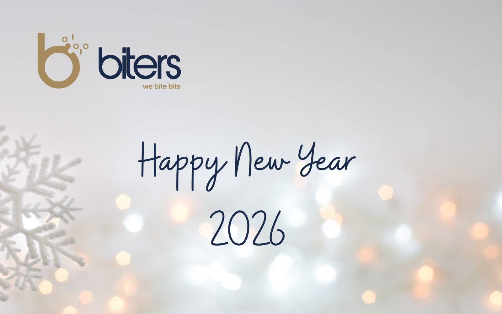 Team Biters che festeggia l’inizio del 2026 con elementi grafici tecnologici e software